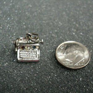 Vintage Typewriter Charm Silver Red, White, Blue Crystals 5/8" x  1/2"